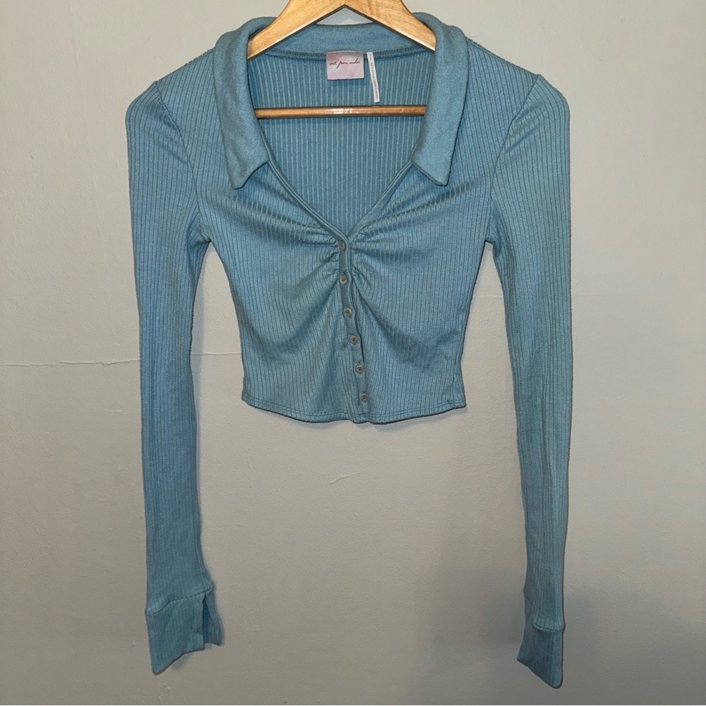 Urban Outfitters Out From Under Ribbed Collared Button Up Long Sleeve Shirt